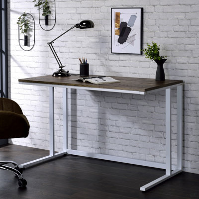Bureau d'écriture en noyer et blanc avec port USB