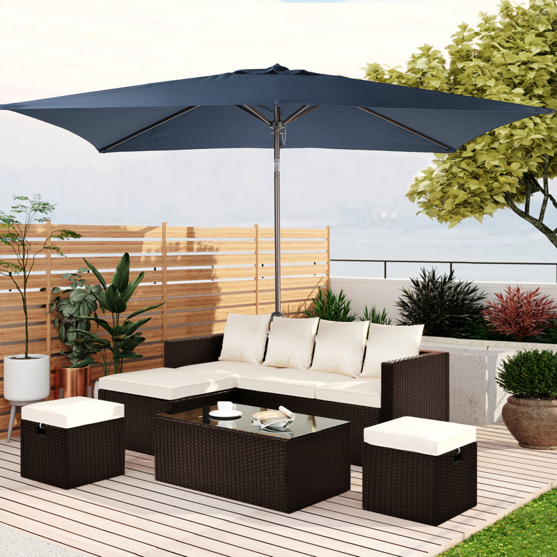Parasol de marché rectangulaire avec base, Bleu foncé