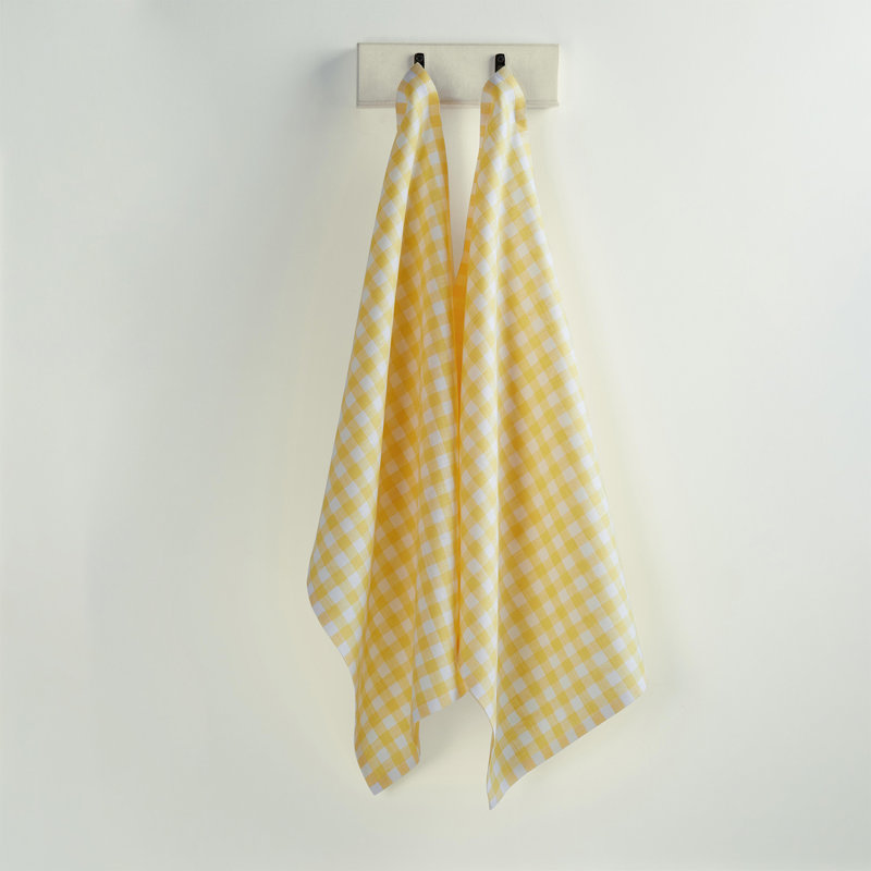 Gingham Check - 100% Pure Linen Kitchen Towels, Marigold Yellow