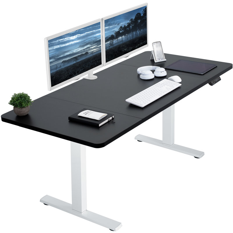 VIVO Single Motor Electric Desk with Push Button Memory Controller, 48.5" H x 60" W x 30" D, Black/White