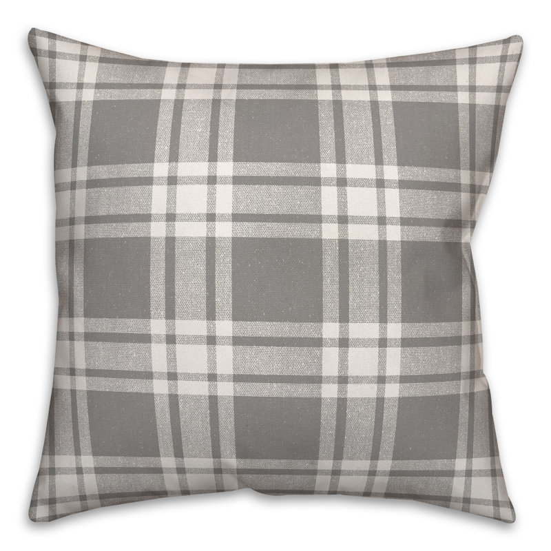 Housse et insert de coussin d'extérieur carré à motif écossais Distress 3, 16 po x 16 po, gris
