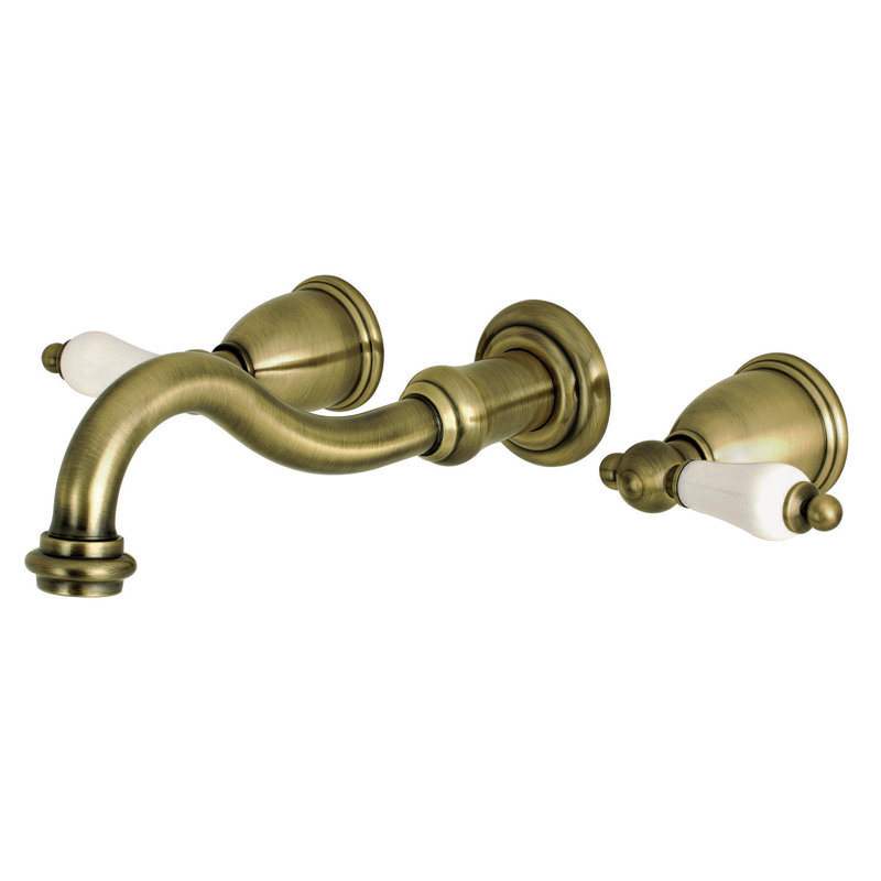 Kingston Brass Restoration Two-Handle 3-Hole Wall Mount Tub Faucet, Antique Brass