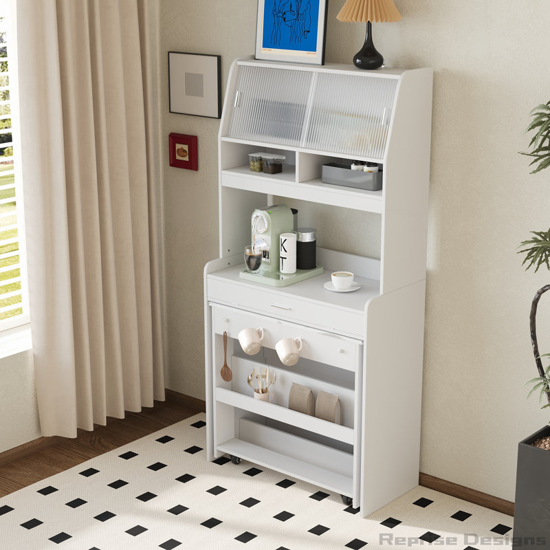 Buffet polyvalent avec table de salle à manger pliable et options de rangement intelligentes, Blanc