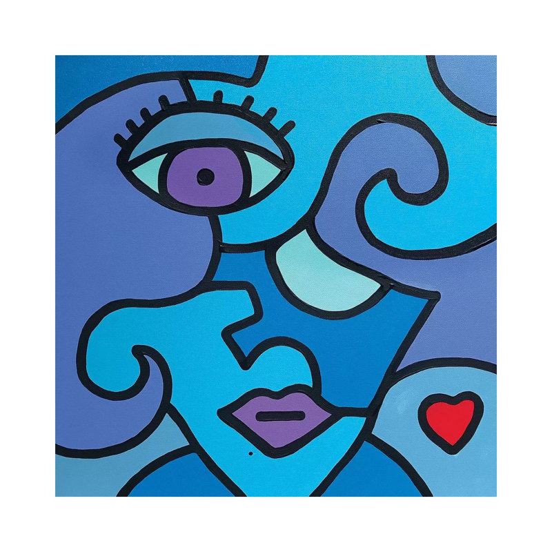 Blue Girl by Billy The Artist - Print on Canvas, 30.48 cm H x 30.48 cm W, Wrapped Canvas