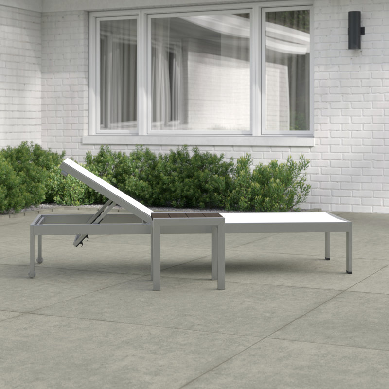 Bashira Outdoor Patio 2 Piece Single Chaise and Table Set, Silver