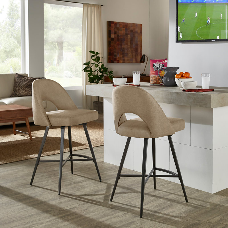 Tabouret de bar et de comptoir pivotant Etna, Tabouret de comptoir (siège d'une hauteur de 26 p, Sergé à chevrons beige