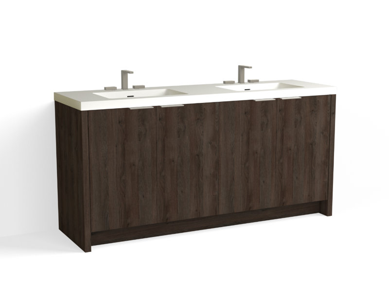 Mesa 72" W Freestanding Double Bathroom Vanity , White Matte, Biondo/Satin Brass, 8" Widespread