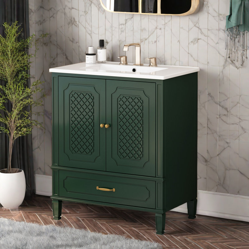 30" Bathroom Vanity With Ceramic Top, Green