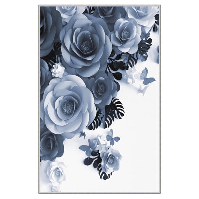 Tapis bleu / noir / blanc en polyester tissé à la machine 2 pi 7 po x 4 pi 11 po Malley