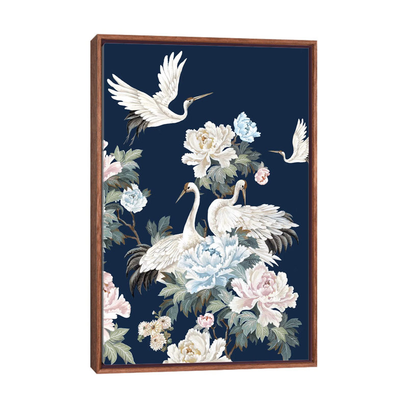 Grues blanches Pearly II par Eva watts, reproduction d’art, Pas de tapis, H 40 po x l 26 po x P 1,5 po