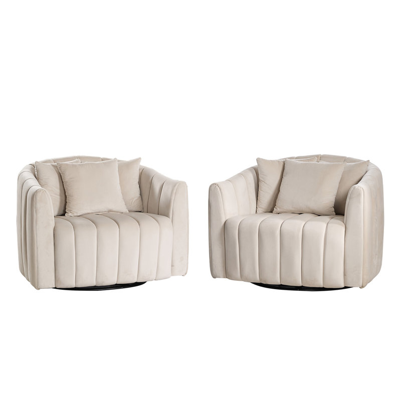 Fauteuil club en tonneau pivotant 31,1 po avec base en bois massif - taupe