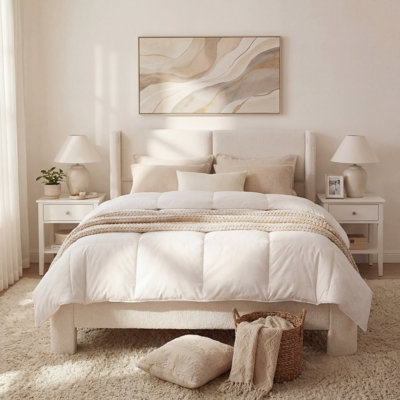 Upholstered Platform Bed with Wingback Headboard, USB Ports and Wooden Slats