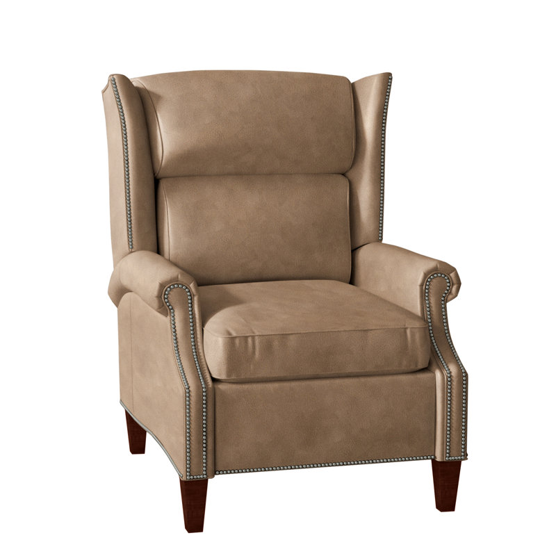 Broderick Recliner, #9 Pewter, Anilina Cacao Genuine Leather, Mahogany