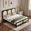 Lit plateforme en bois avec tête de lit en rotin-364061724-364061722
