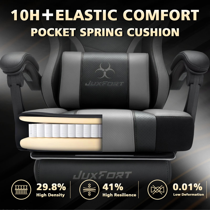 Big and Tall Gaming Chair with Massage and Pocket Spring Cushion,Gamer Chairs for Adults 400lb Weight Capacity, Video Game Chair with Headrest and Lumbar Support