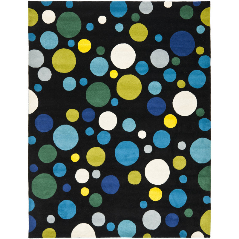 Tapis noir / multicolore en laine touffetée à la main Amier, Rectangle 9 pi 6 po x 13 pi 6 po