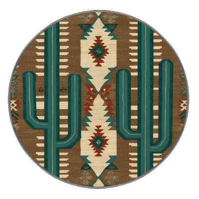 Washable Cactus Pattern Southwestern Area Rug