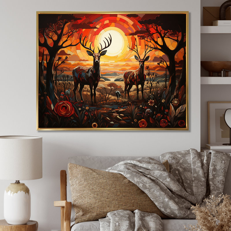 African Vibrant Pastel - Art africain, reproduction d'art mural, H 12 po x l 20 po x P 1 po, Cadre flottant doré