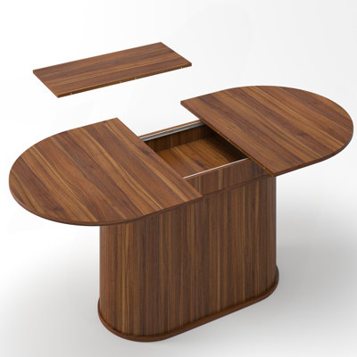 Table de salle à manger extensible de 55,11 po à 70,86 po avec pieds rayés pour le salon et la cuisine (noyer)