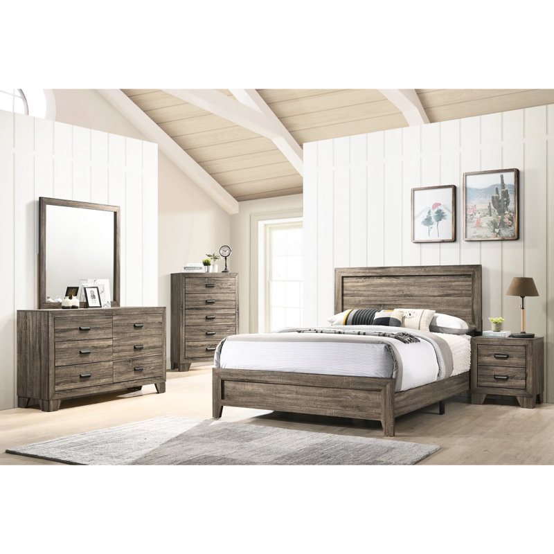 Très grand lit attrayant au fini gris, option de panneau de chambre à coucher en bois moderne, Gris, Très grand lit