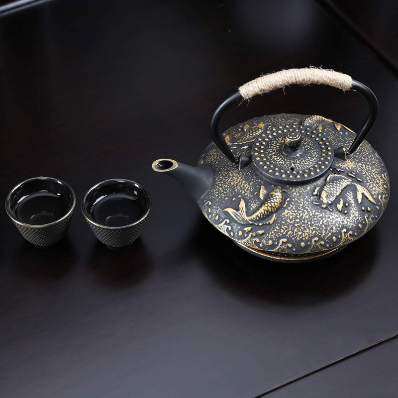 Koi cast iron teapot set