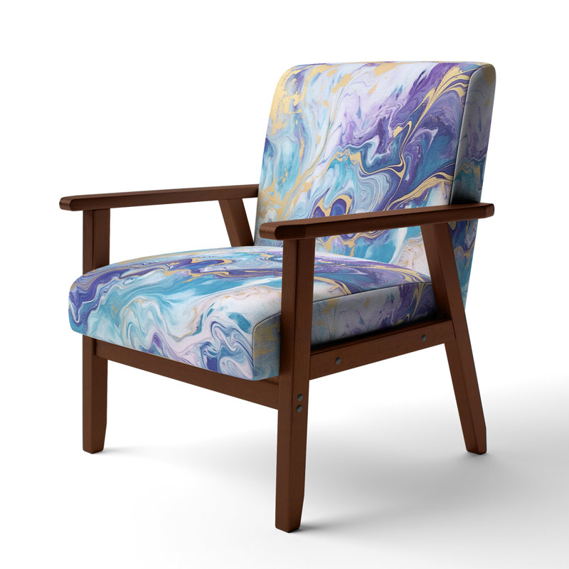 Berdahl Marble Upholstered Armchair, Green/Purple Polyester, Brown Square Arms
