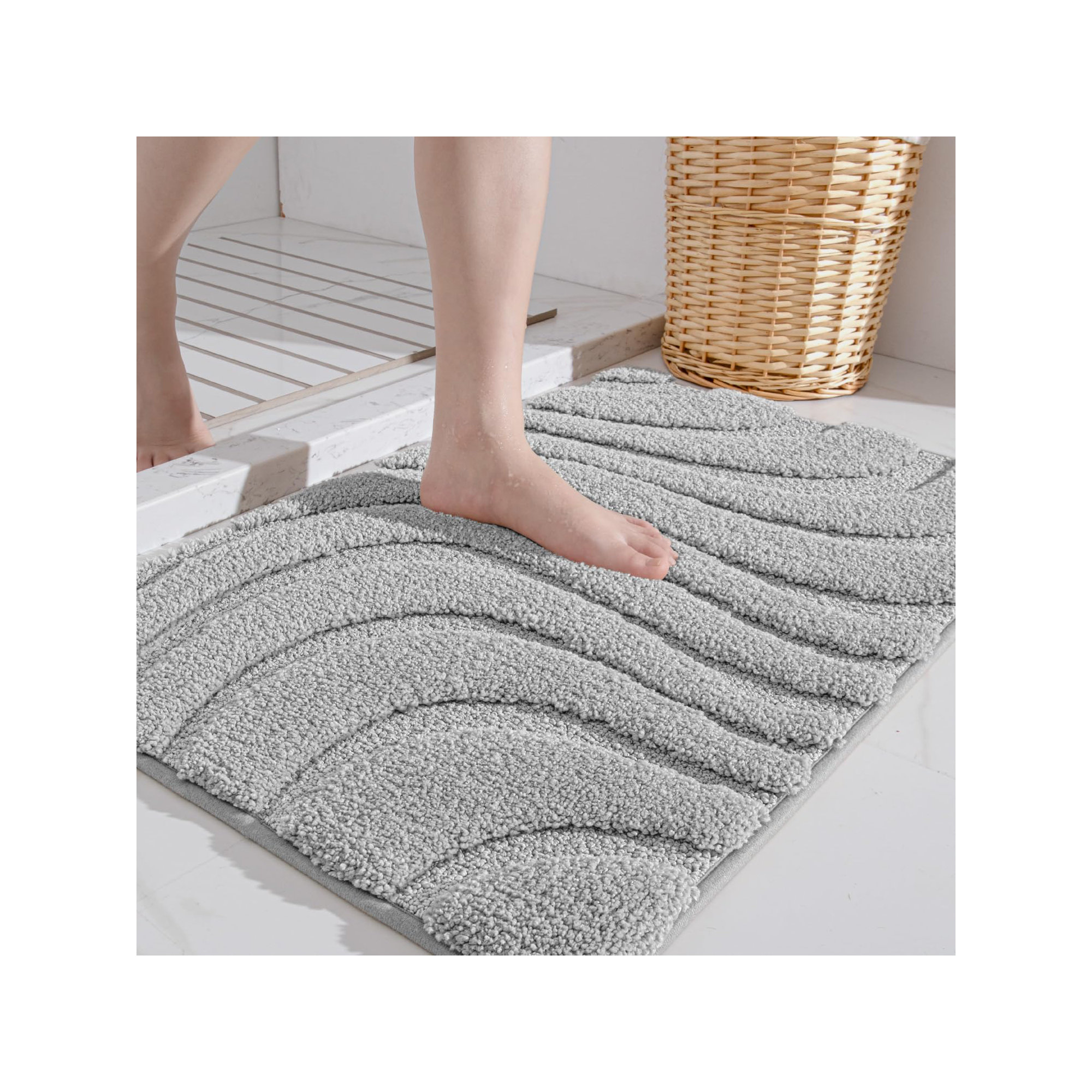 Gagetown Non-Slip Bath Rug, 16" W x 24" L, Light Gray