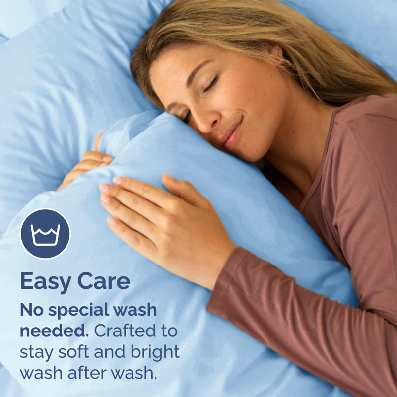 Microfiber Pillowcase Set of 2, Soft Double Brushed Pillow Covers, Breathable & Easy Care, King, Light Blue