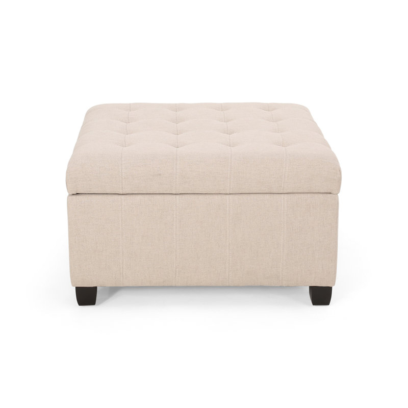 Repose-pieds avec rangement Cindy, polyester blé touffeté, bois brun, 31 pouces