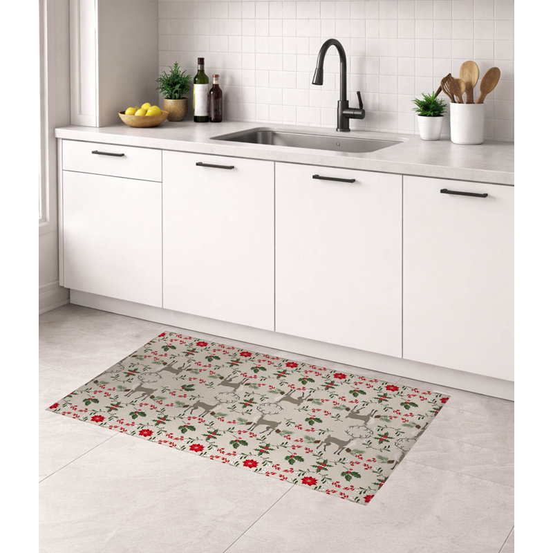 Tapis de cuisine Botanical Deer, Rectangle 7 pi x 5 pi, Ivoire ivoire