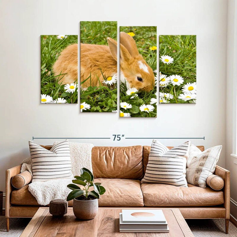 Brampt marguerites et lapin, H 42 po x l 68 po