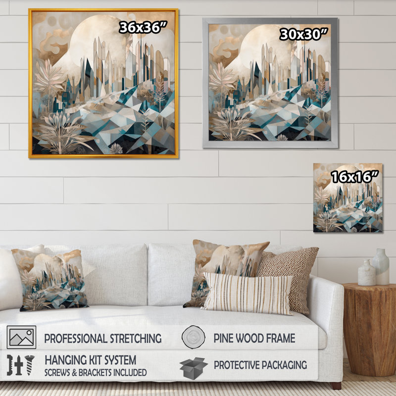 «Gold and White Geometric Harmony II», reproduction sur toile encadrée, H 16 po x l 16 po x P 1 po, Toile tendue