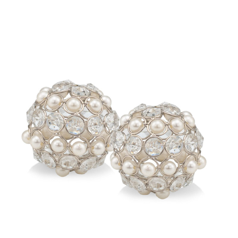 Joseva Silver and Clear Faux Crystal and Pearl Decorative Orbs