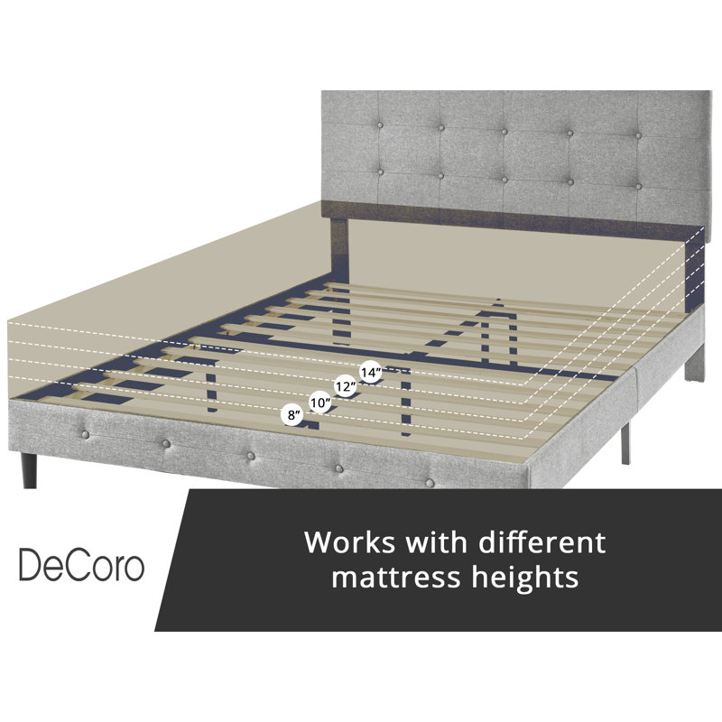 DeCoro Cambridge Upholstered Wooden Platform Bed Frame, Full, Gray