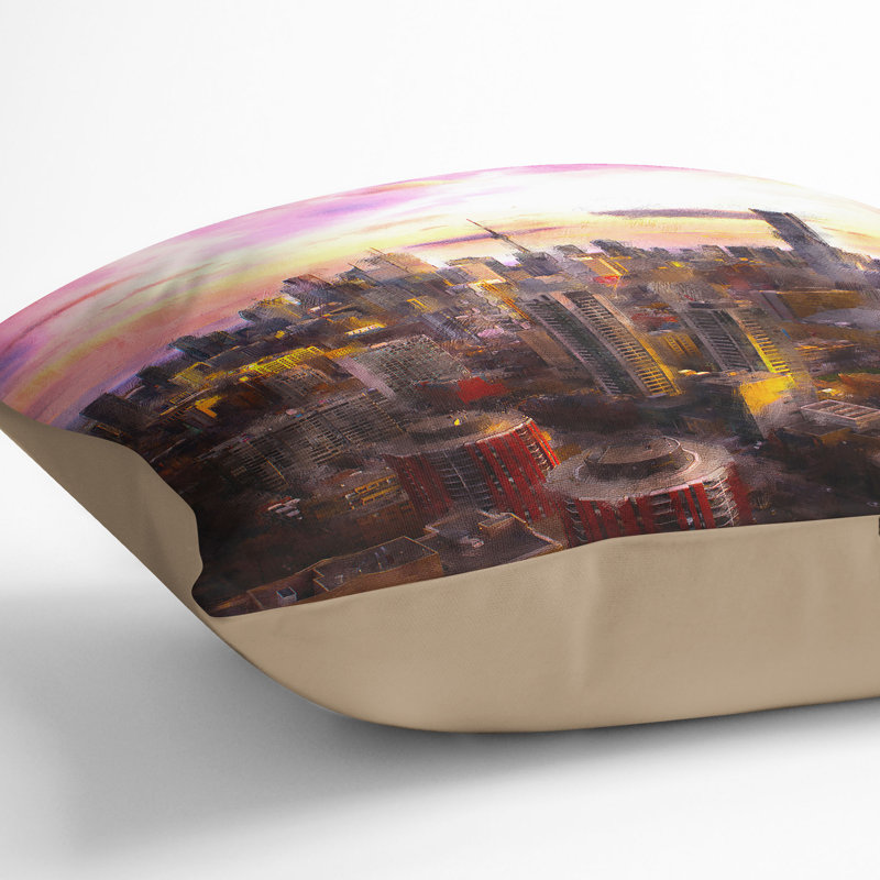 Toronto Canada Skyline Cushion with Filling, 55cm H x 55cm W x 20cm D, Stone
