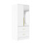 75cm Wide High Gloss Wardrobe With Led Mirror & 2 Drawers - White & Gold Modern Bedroom Storage