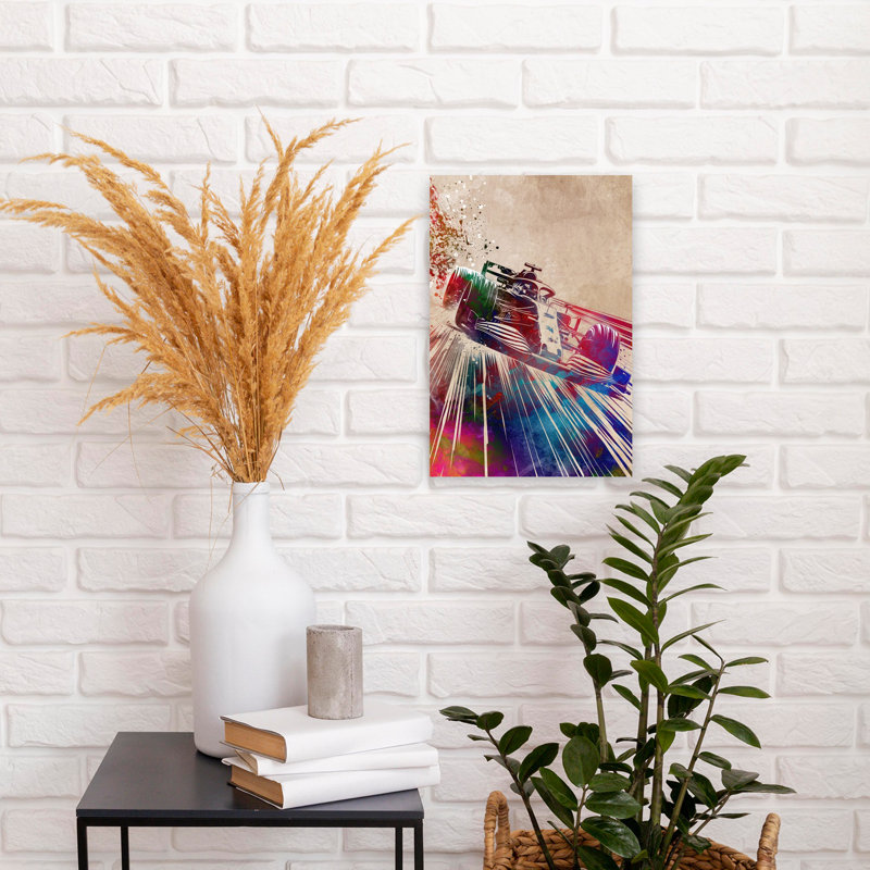 «Vibrant Race Car Motion», art moderne abstrait coloré, cheval, H 18 po x l 12 po