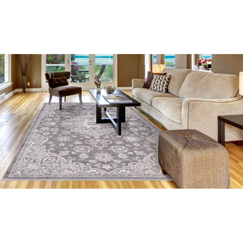 Tapis oriental gris tissé à la machine, Rectangle 8 pi x 10 pi
