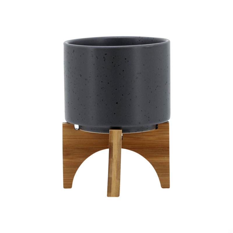 5" Planter W/ Wood Stand, 7" H x 5" W x 5" D