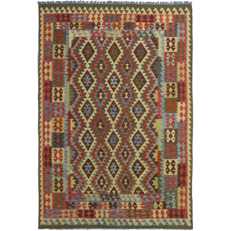 Tapis rouge/brun 10 pi 8 po x 9 pi 10 po handwoven à tissage plat Neligh