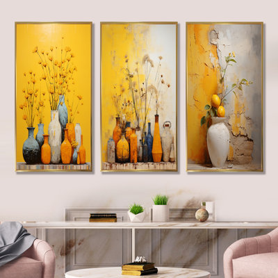Abstract Canvas Wall Art, Minimal Yellow Pottery Print - Minimalism Yellow Potteries