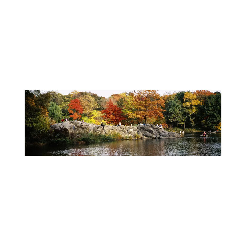 Group Of People Sitting On Rocks, Central Park, Manhattan - Wrapped Canvas Panoramic Print