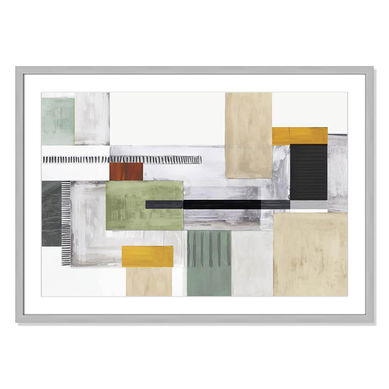 Playful Blocks Print by Tom Reeves, 25.5" H x 35.5" W x 1.25" D, Silver Box Picture Framed, White