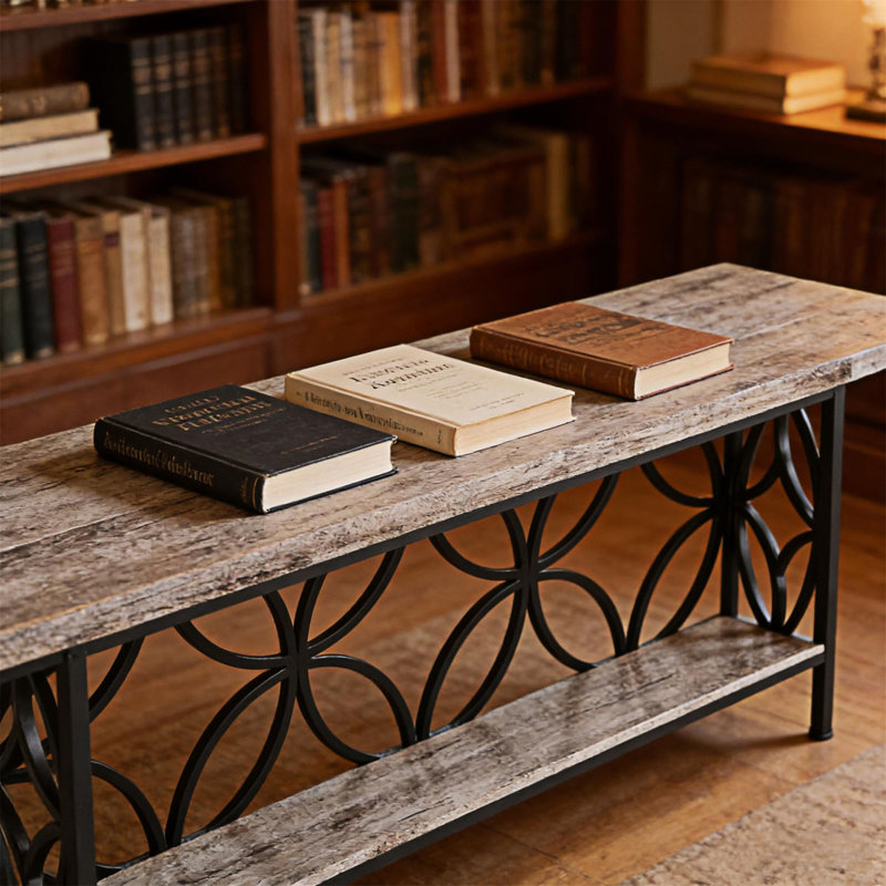 Table basse Console avec tablette, Gris / Noir