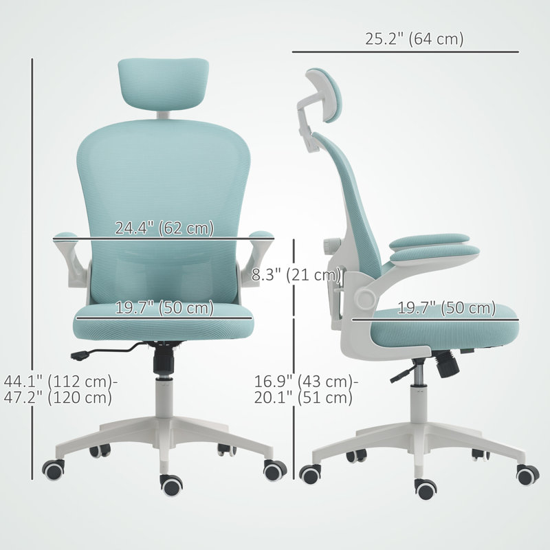 Chaise de bureau en filet avec appui-tête, soutien lombaire 4D, vert clair