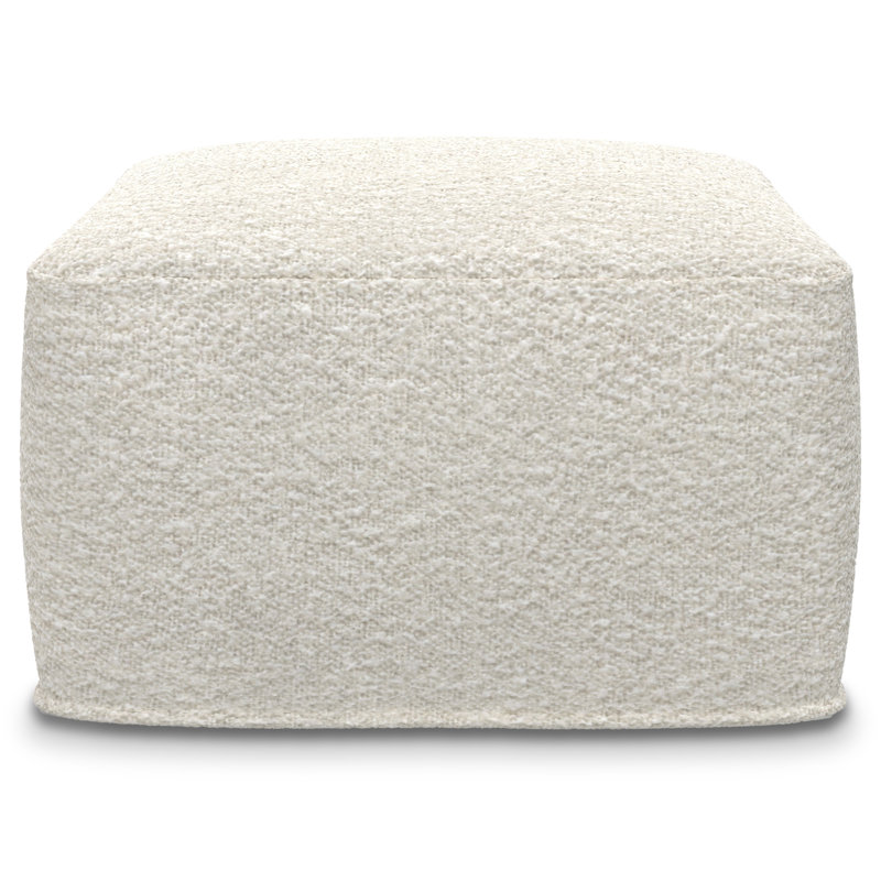 Chantal 24"W Upholstered Polyester Square Pouf with Ivory Boucle Design