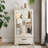 Cherry Wood Glass Cabinet With Adjustable Shelves, 2 Doors & Drawer For Elegant Display And Storage-361745919