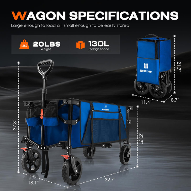 Chariot pliable avec roues 140L, Bleu
