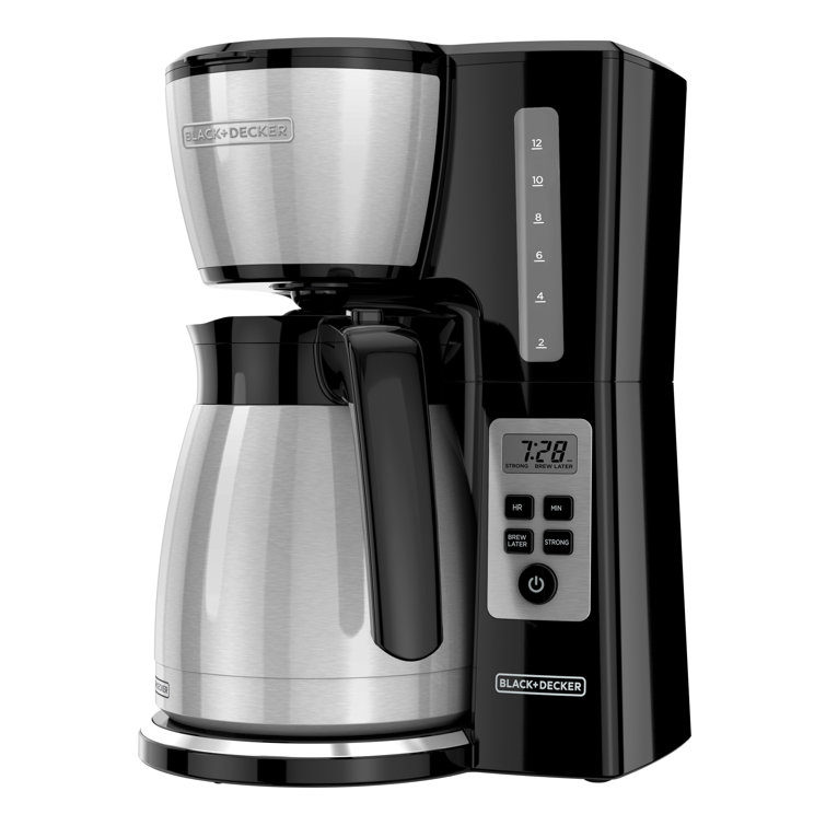 BLACK+DECKER 12 Cup Thermal Programmable Coffee Maker With Brew Strength And VORTEX Technology, Black/Steel