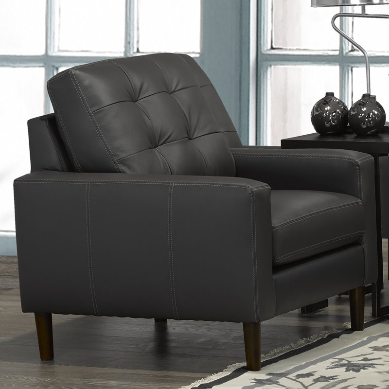 Fauteuil Laskie, Cuir véritable gris foncé